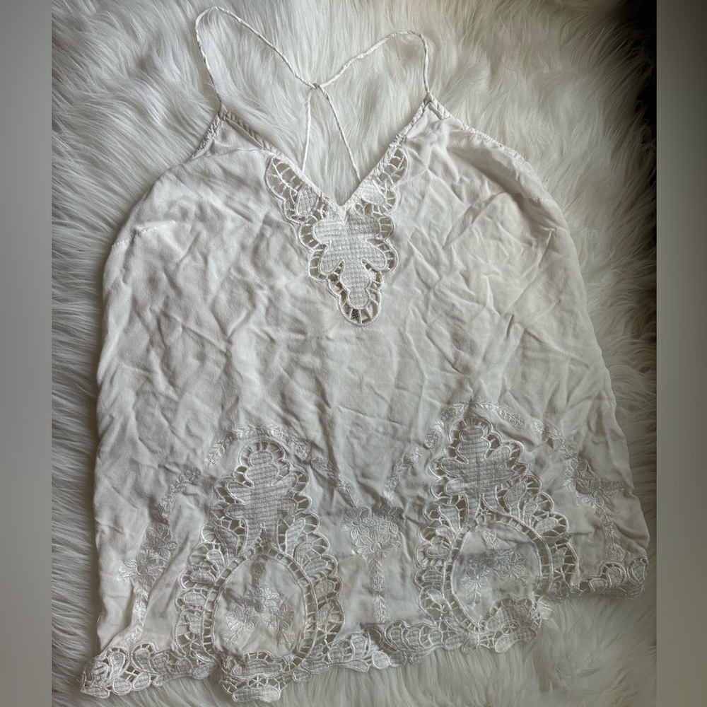 Wet Seal White Tank Top with Crotchet Detail Size: Medium